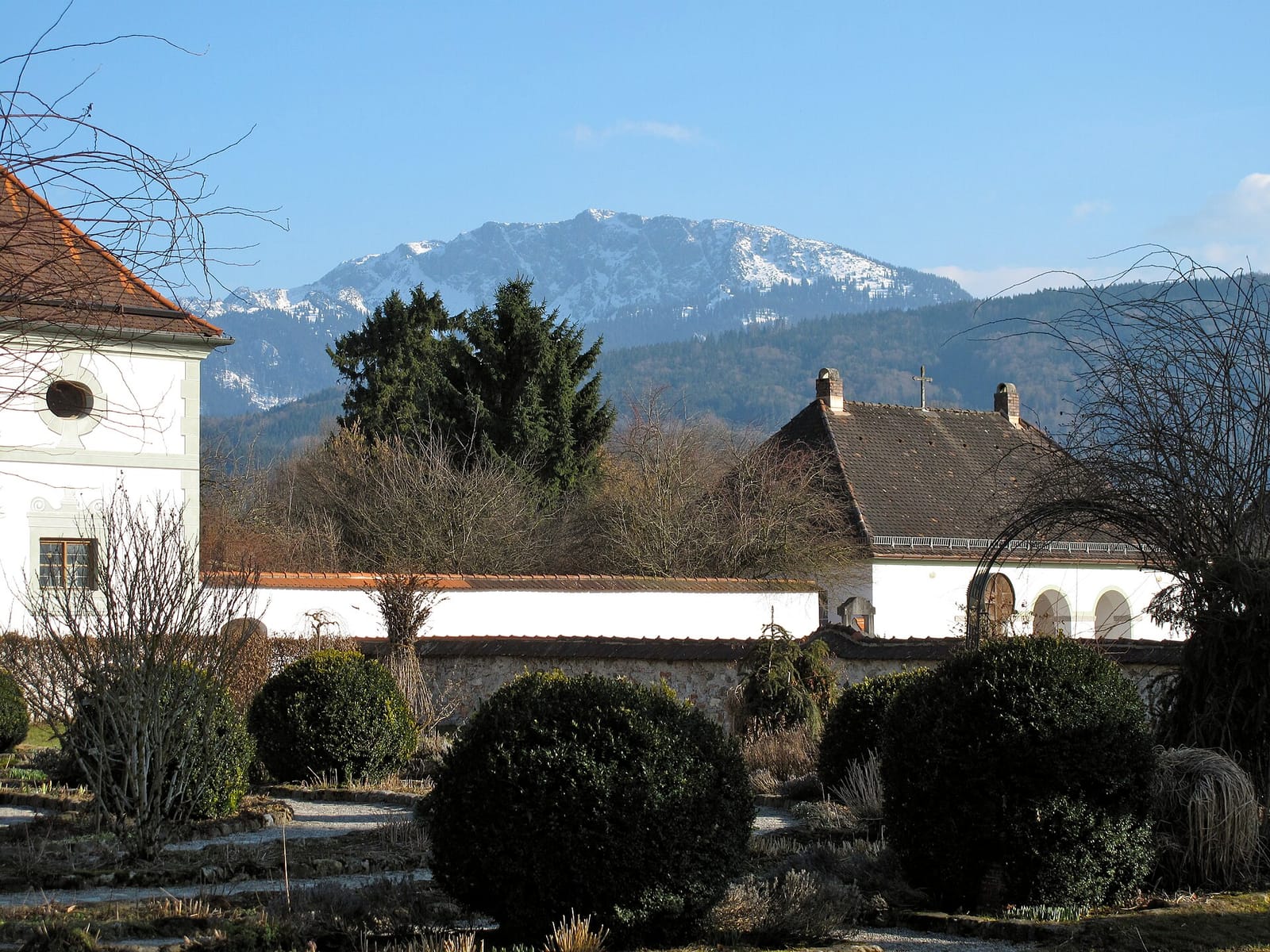 Benediktbeuern Abbey in Benediktbeuern with the Benediktenwand in the background.